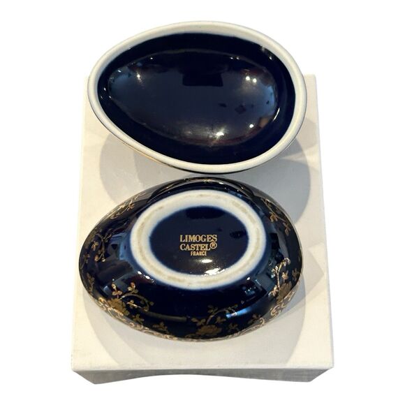 LIMOGES CASTEL‎ Cobalt Blue Easter Egg Trinket Box  22 k Gold - Picture 6 of 14